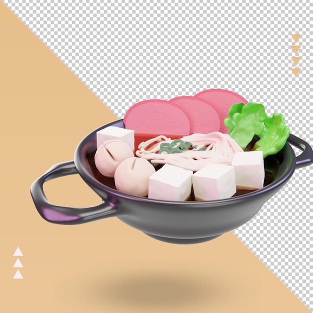 Comida asiática 3d sukiyaki renderizando vista esquerda