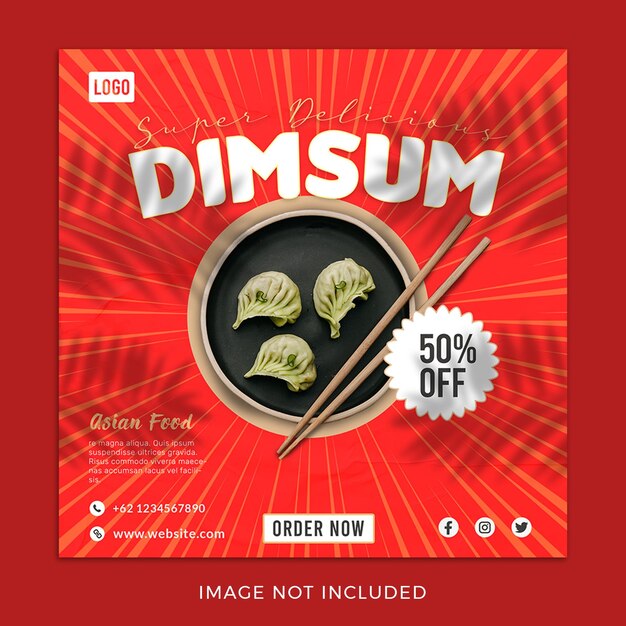 comida asiática comida china dimsum dumpling plantilla de publicación en redes sociales
