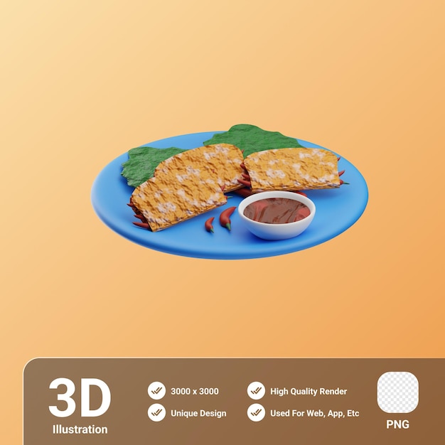 PSD comida asiática crepe wrap ilustración 3d