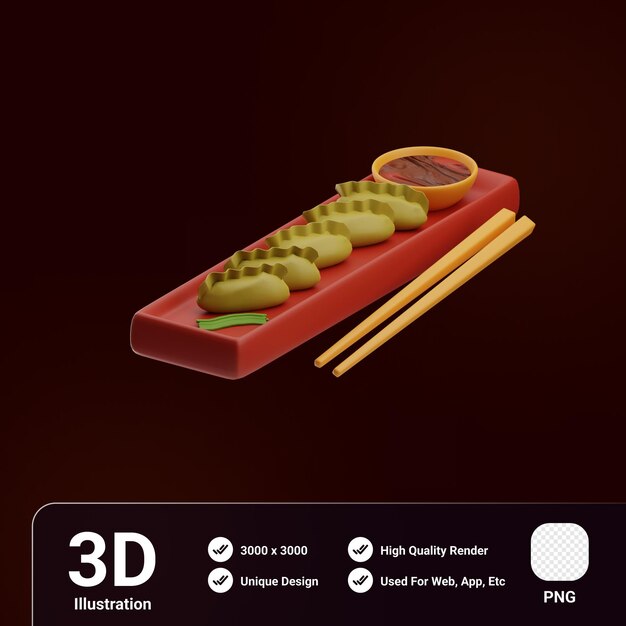 Comida asiática Gyoza Ilustración 3D