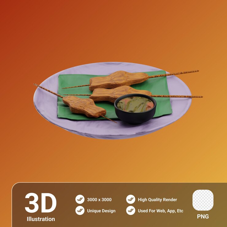 PSD comida asiática kao niew moo yang ilustración 3d