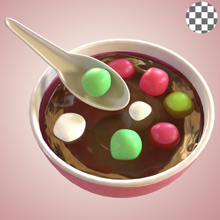 PSD comida china tradicional tang yuan dongzhi festival ilustración 3d