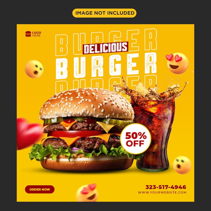 PSD comida deliciosa modelo de postagem de banner de mídia social