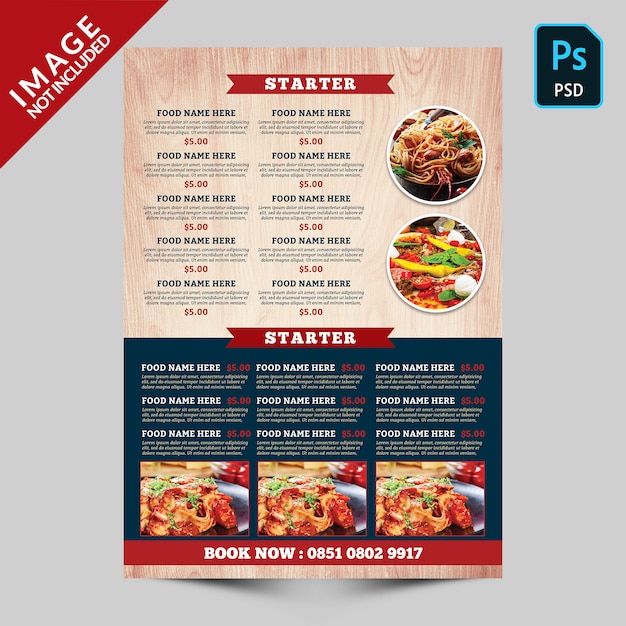 PSD comida e bebida reservar menu de comida