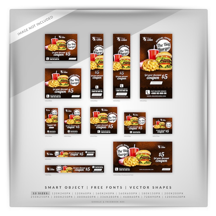 PSD comida e restaurante google banner set