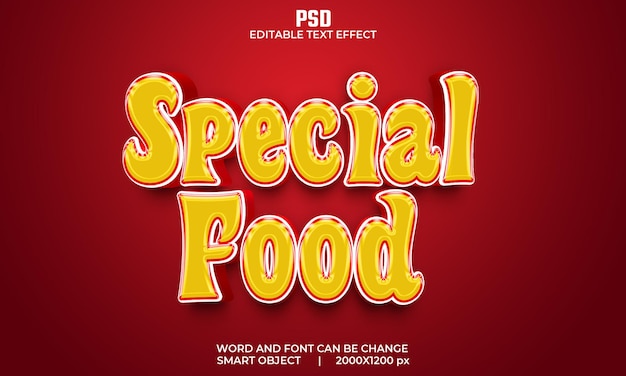 Comida especial efecto de texto editable 3d premium psd con fondo