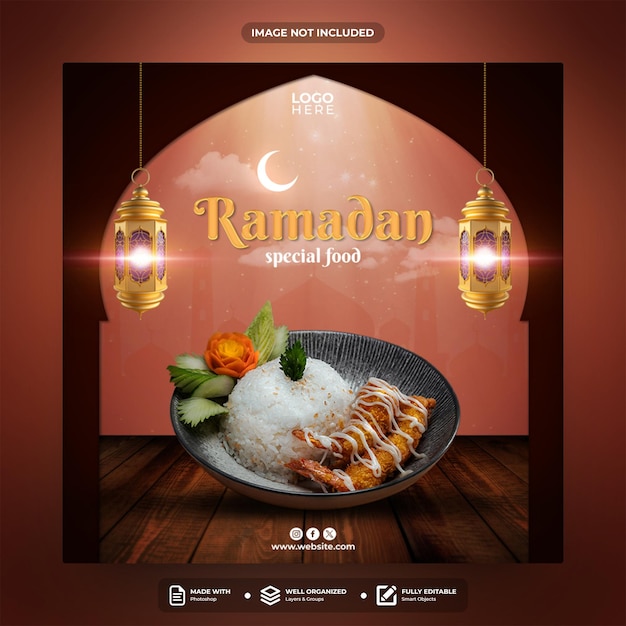 Comida especial de ramadán diseño de plantillas de publicaciones en redes sociales