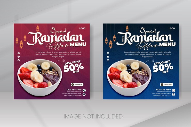 PSD comida especial de ramadán kareem y menú de iftar banner de las redes sociales