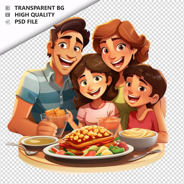 PSD comida de familia latina en 3d estilo de dibujos animados fondo blanco iso