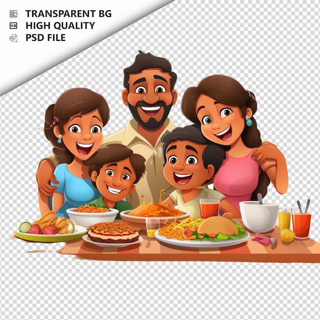 PSD comida de familia latina en 3d estilo de dibujos animados fondo blanco iso