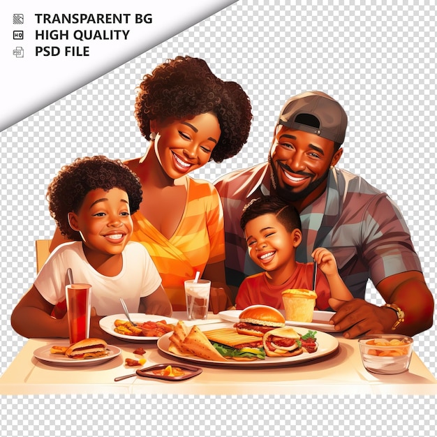 PSD comida de familia negra en 3d estilo de dibujos animados fondo blanco iso