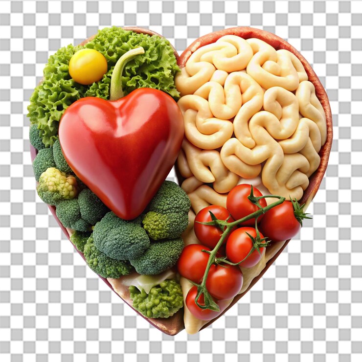 PSD comida en forma de cerebro y corazón aislado en un fondo transparente
