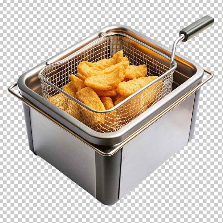 PSD comida frita dorada crujiente en un profundo de acero inoxidable