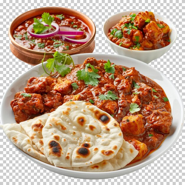 PSD comida indiana paneer roti nan culinária indiana arroz thali indiano isolado em fundo transparente