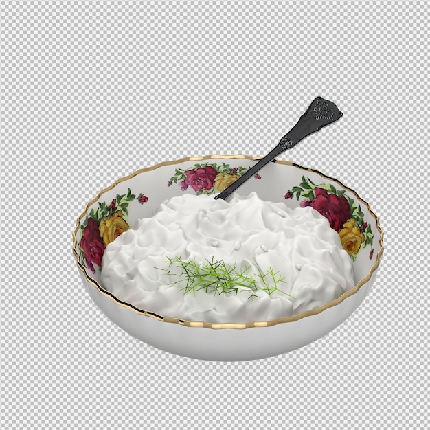 Comida isométrica en placa render 3D