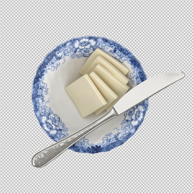 Comida isométrica en placa render 3D