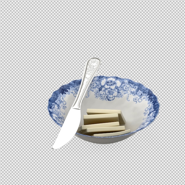 Comida isométrica en placa render 3D