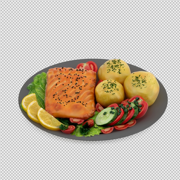 comida na placa 3D render