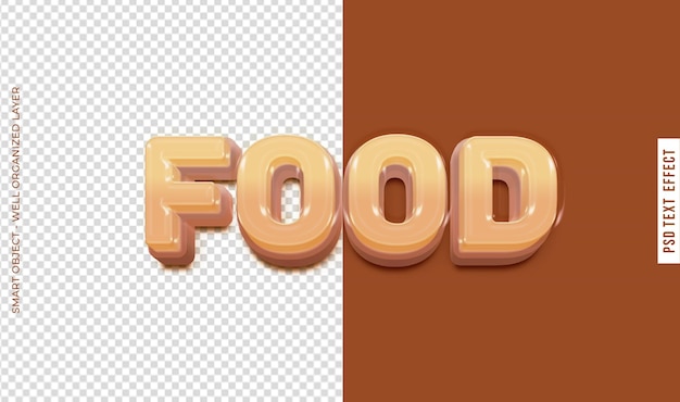 Comida PSD com efeito de texto editável em estilo 3d