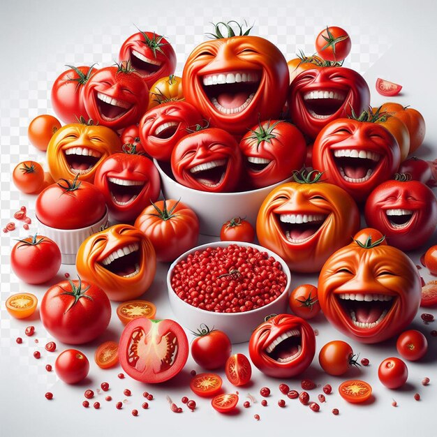 PSD comida sonriente vegetal tomate aislado en fondo transparente comida png hierbas pic