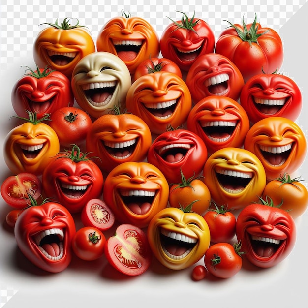 PSD comida sonriente vegetal tomate aislado en fondo transparente comida png hierbas pic