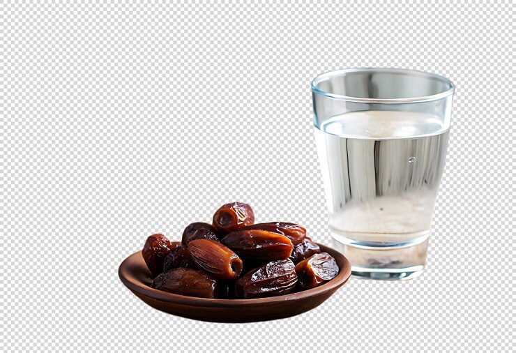 PSD comida tradicional de iftar de ramadán con dátiles, jugos de frutas y comida saludable de ramadan ping transparente ramadán mubarak