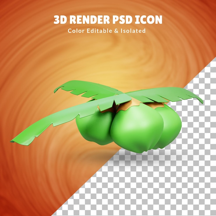 PSD comida de verano 3d ilustración de coco o ilustración de coco 3d