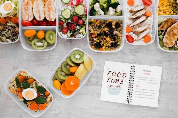 PSD comidas saludables y maquetas de cuaderno