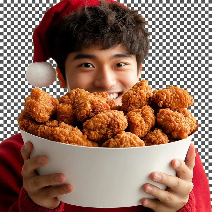 PSD comiendo kfc para la cena de navidad aislado en un fondo transparente