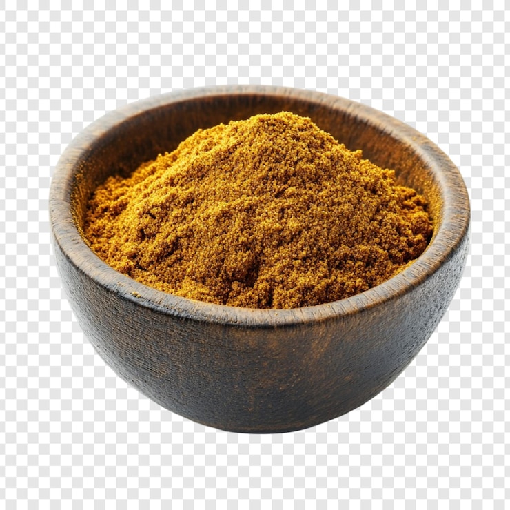 PSD comino molido aromático en cuenco de madera ingrediente de cocina de especias