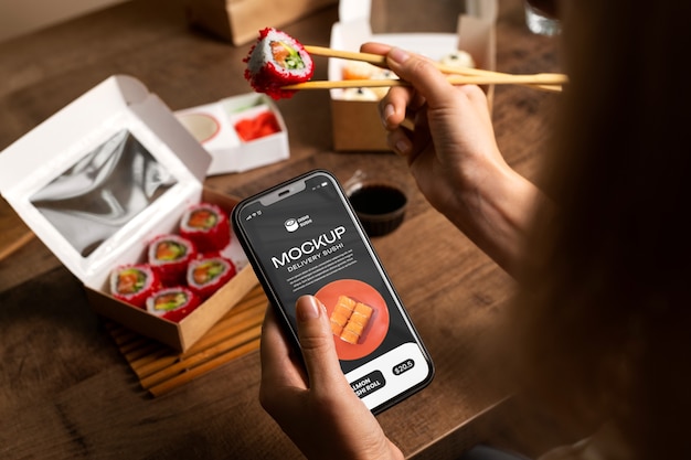 PSD commande de sushi et maquette de smartphone