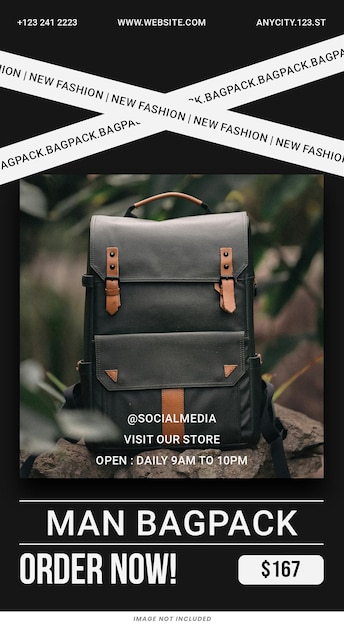 PSD commandez maintenant l'homme bagpack modèle d'histoires instagram conception psd