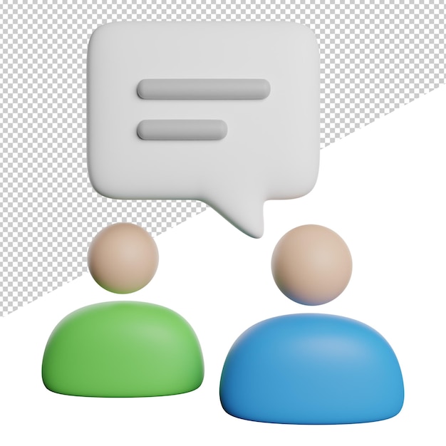 Communication équipe travail vue de face rendu 3d icône illustration sur fond transparent