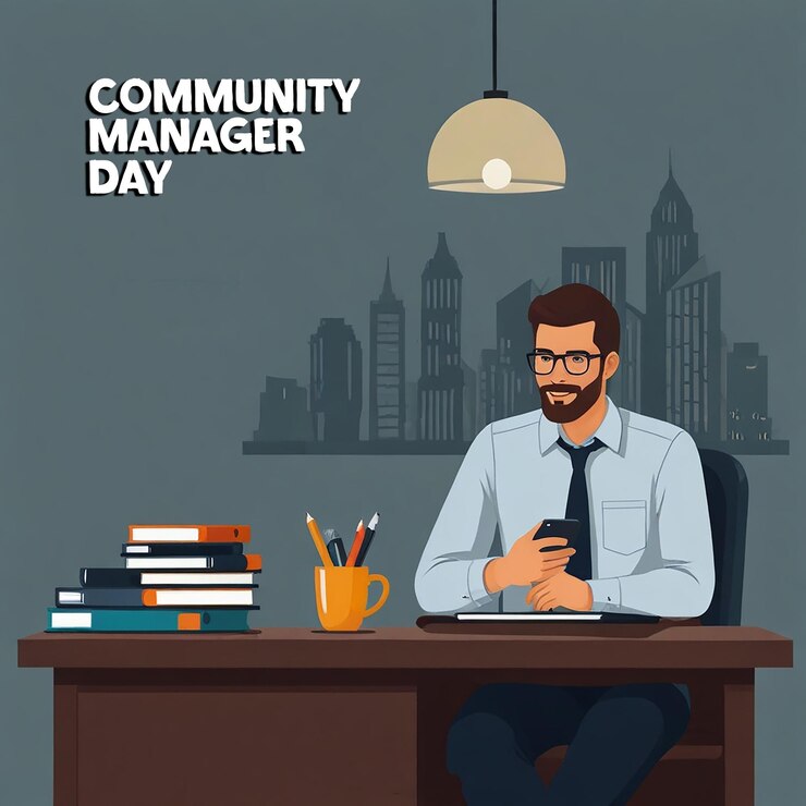 PSD community manager background with editable file