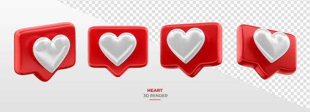 Como corazón rojo y blanco en 3D Render en diferentes perspectivas con fondo transparente