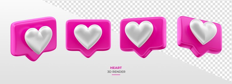 PSD como corazón rosa y blanco en 3d render en diferentes perspectivas con fondo transparente