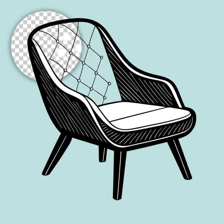 PSD comodísimo sillón en colores blanco y negro sobre un fondo transparente