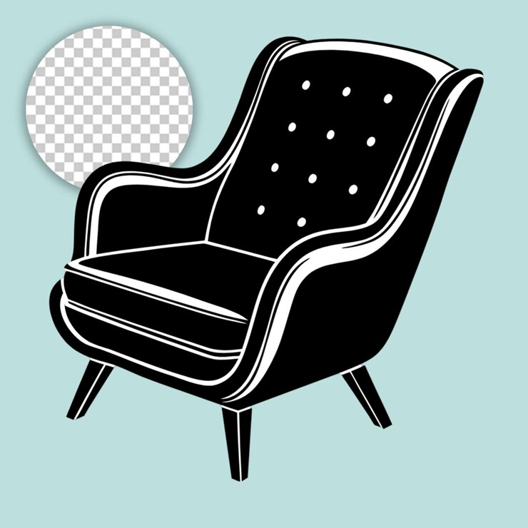 PSD comodísimo sillón en colores blanco y negro sobre un fondo transparente