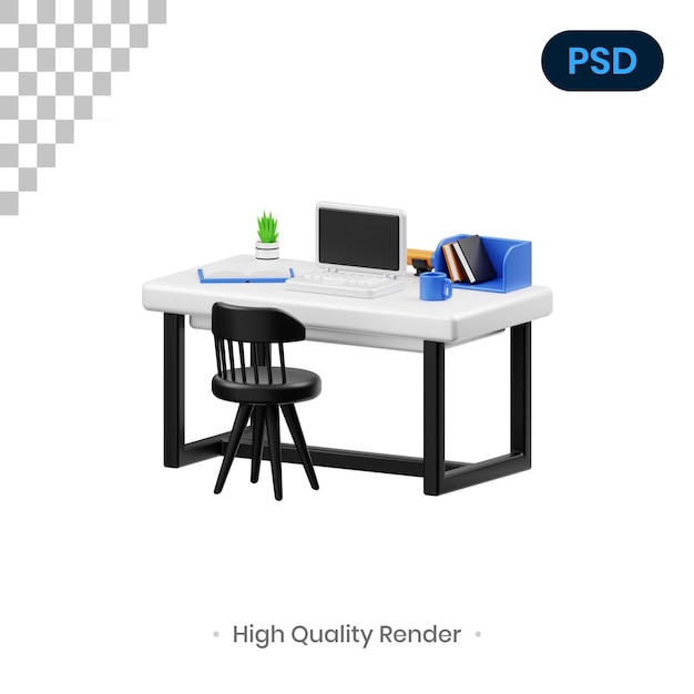 Cómodo escritorio 3D Render ilustración Premium PSD