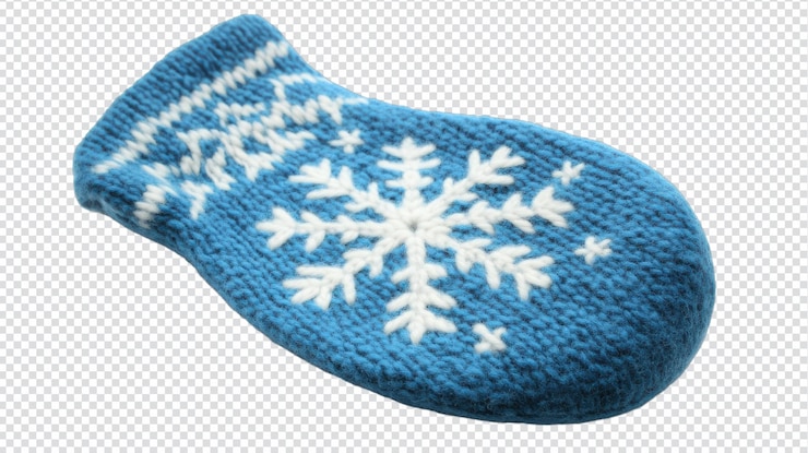 PSD comodo guanto blu lanoso con intricato disegno di fiocco di neve perfetto per la moda invernale e le attività all'aperto
