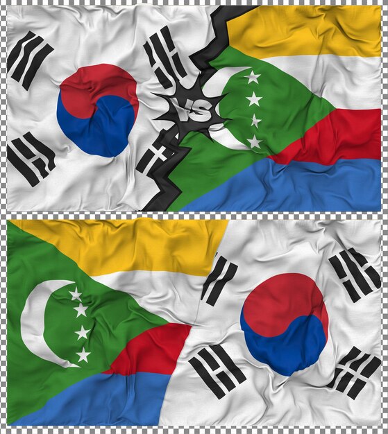 Comoras contra Corea del Sur Media bandera combinada con textura 3D de la tela