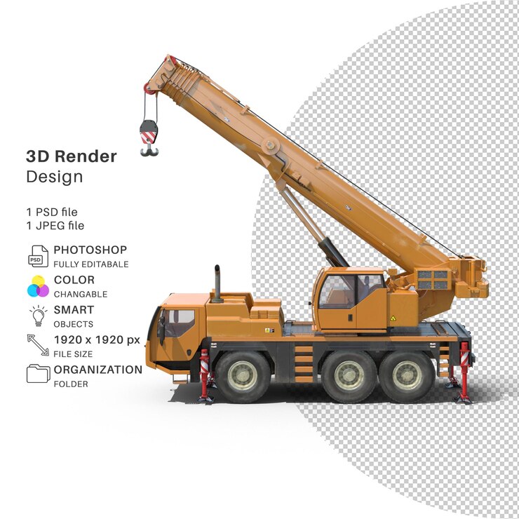 PSD compact mobile crane modelado 3d archivo psd realista