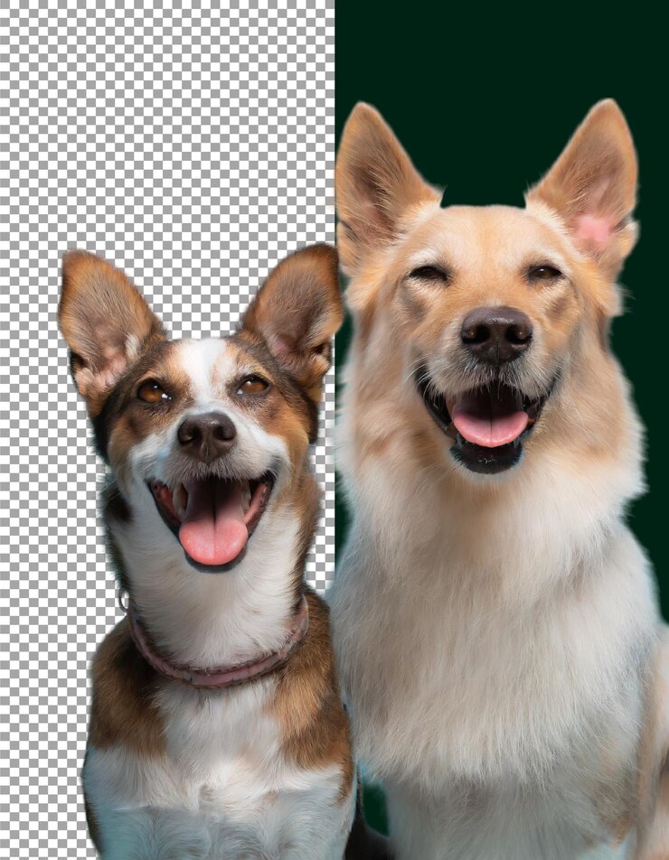 PSD compañeros caninos lindos con orejas esponjosas y poses lúdicas en un fondo transparente png psd