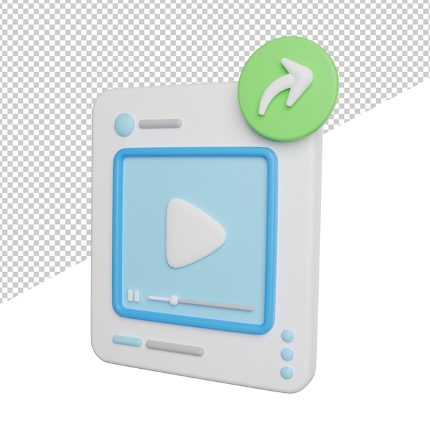 PSD compartilhar vídeo de conteúdo vista lateral ilustração de ícone de renderização 3d em fundo transparente