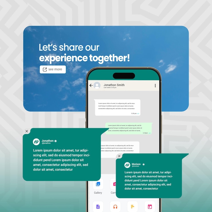 Compartir experiencias en las redes sociales diseño de plantillas de publicaciones