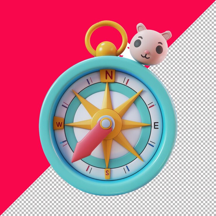 PSD compasas 3d de dibujos animados aislados renderizador de fondo blanco
