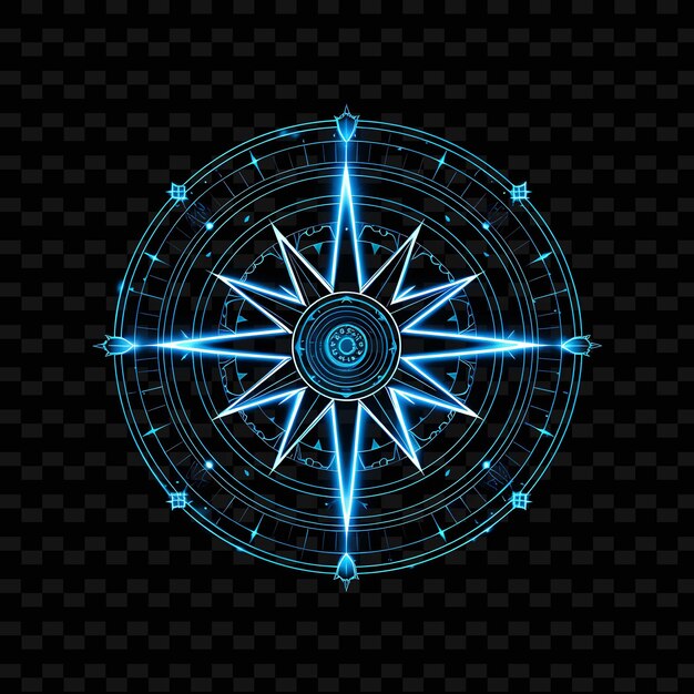 PSD compass rose nautical blue circular neon lines anchor decora shape y2k neon light art colecções
