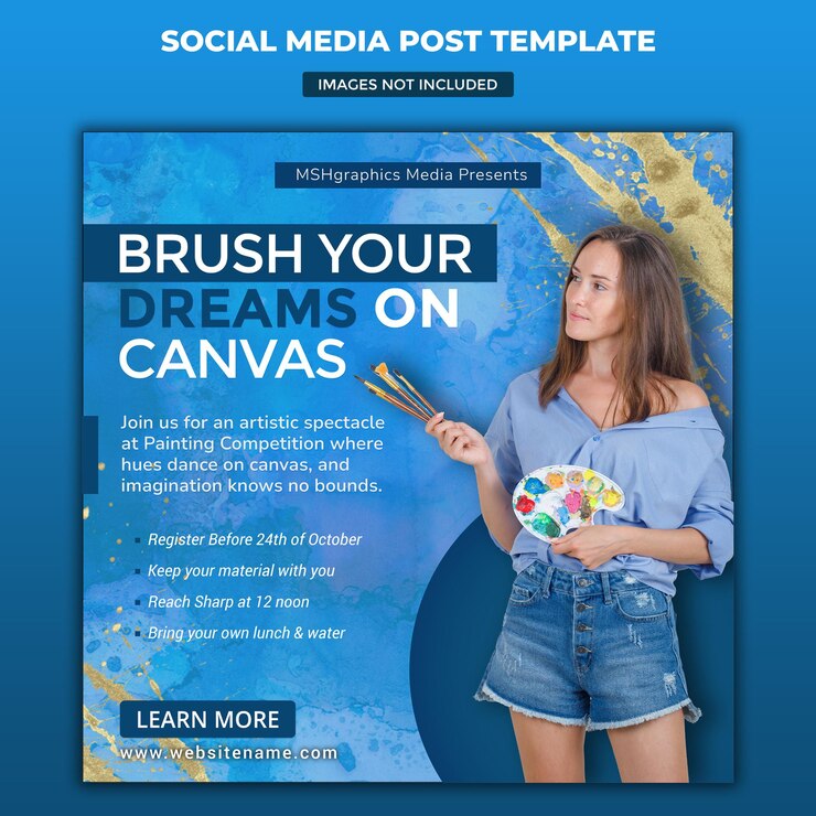 Competencia de pincel de pintura plantilla de diseño de publicaciones en redes sociales anuncios de banner editables y personalizables