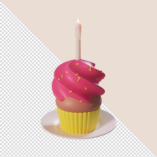 compleanno cupcake 3d rendering isolato carino stile cartone animato