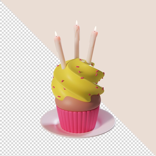 compleanno cupcake 3d rendering isolato carino stile cartone animato